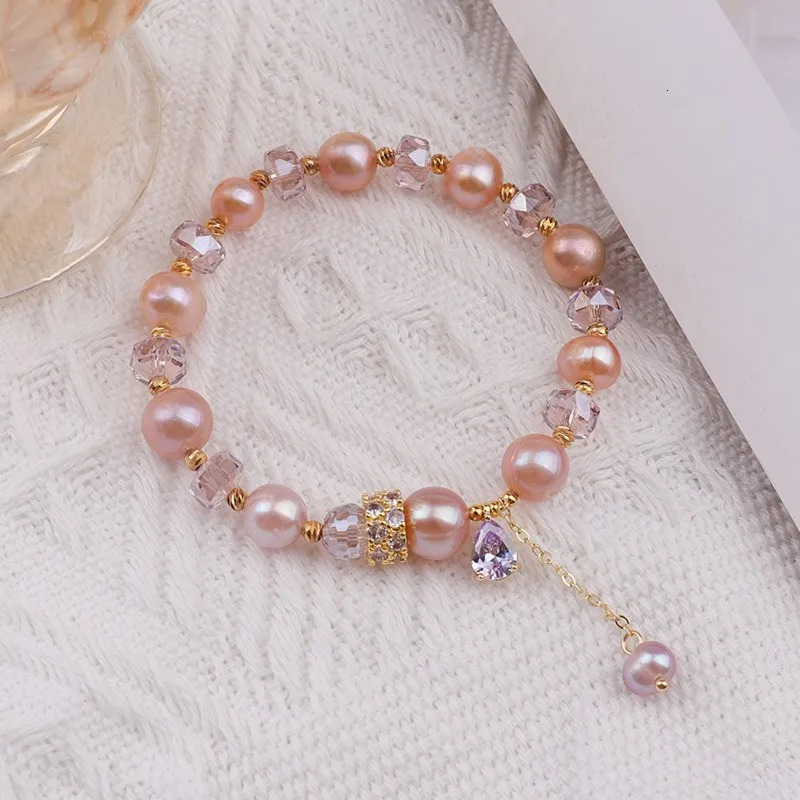 Pink Baroque Natural Freshwater Pearl Bracelet for Women Purple Crystal Bracelet Summer Nice Girls Jewelry Gifts 250102