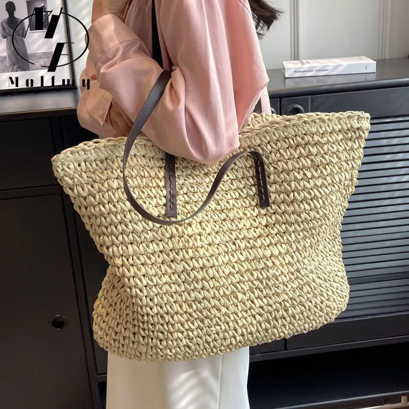 Straw Woven Tote Bags Casual Large Capacity Handbag Beach Shoulder Simple Womens Bag Style Shopping Summer bolsos 250102