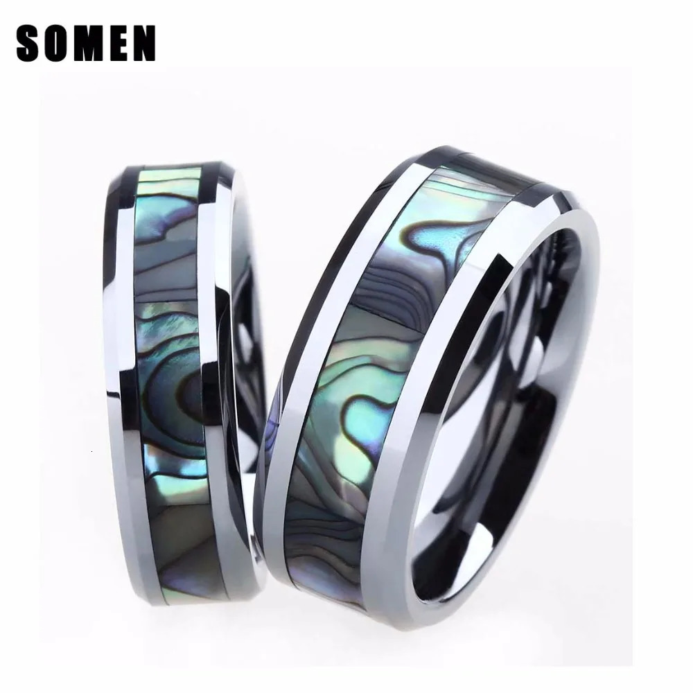 Some 6mm 8mm Ring For Couple Tungsten Ring Abalone Shell Wedding Engagement Ring Lovers Jewellery alliance anel boho 250103
