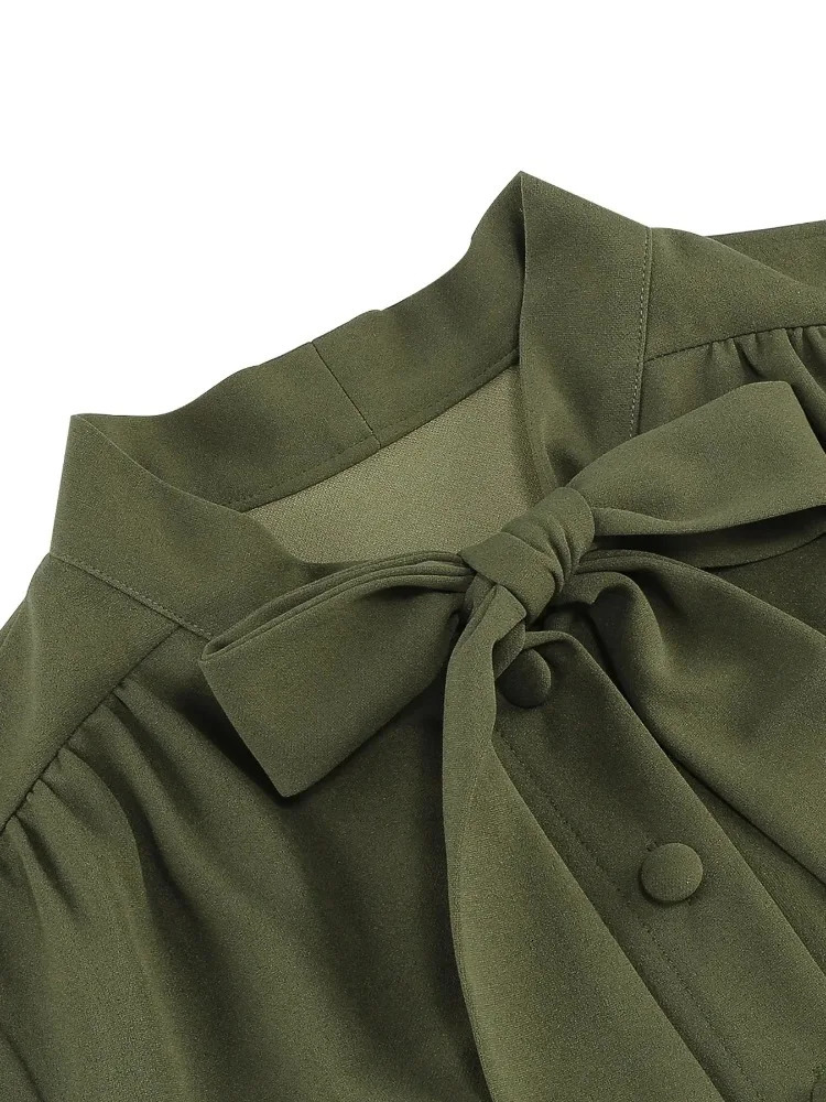 2025 Retro Bow Front Elegant Folded Womens Dress 1950s and 1960s 3/4 Long Sleeve Autumn Clothing Retro Swinging Dress 250103