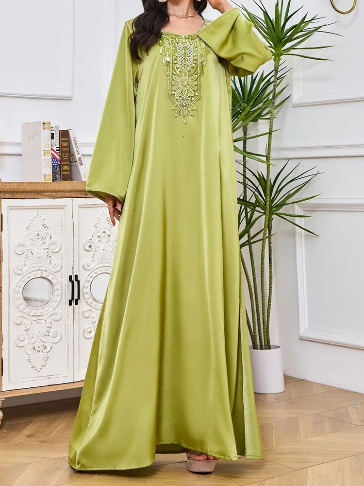 Lanmrem Elegant Party Long Dress Womens Diamond Splicing Round Neck Loose Dress Fashion 2025 Spring Style 32C721 250103