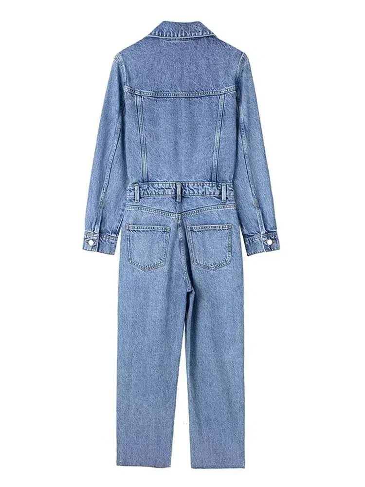Autumn Denim Jumpsuit for Women Overalls Woman Jean Overalls Long Sleeve Elegant Jumpsuits Y2k Streetwear Turn Down Collar 241230