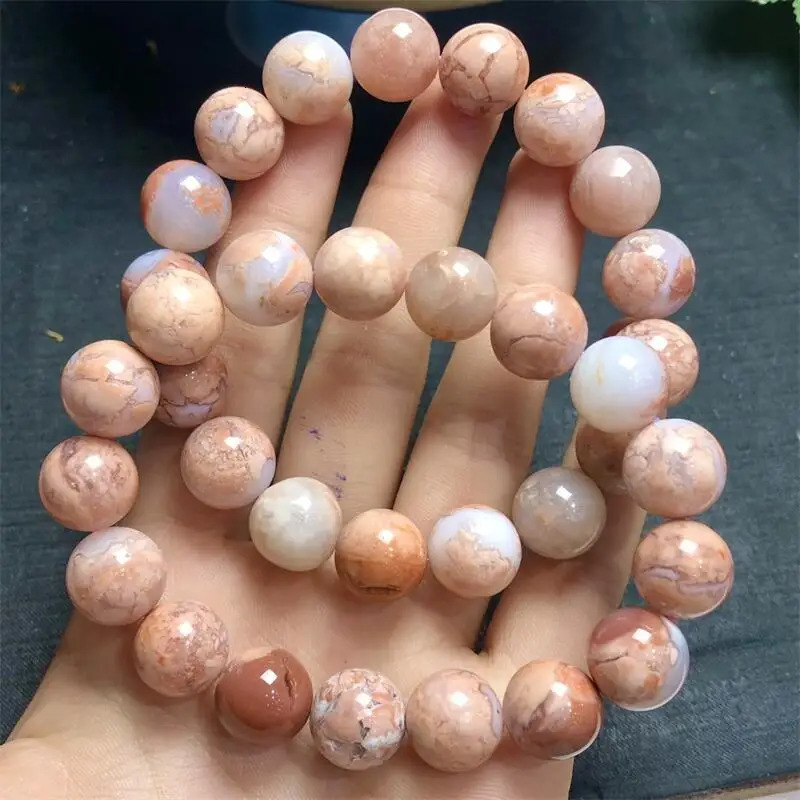 12MM Natural Pink Flower Agate Bracelet Woman Lady Man Healing Wealth Gift Crystal Beads Quartz Gemstone Jewelry 250102