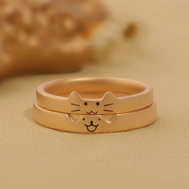 Handcrafted puppy kitten Cute Cat Dog S925 Sterling Silver Mens Womens Couple Rings Engraved Wedding Engagement Gift 250103
