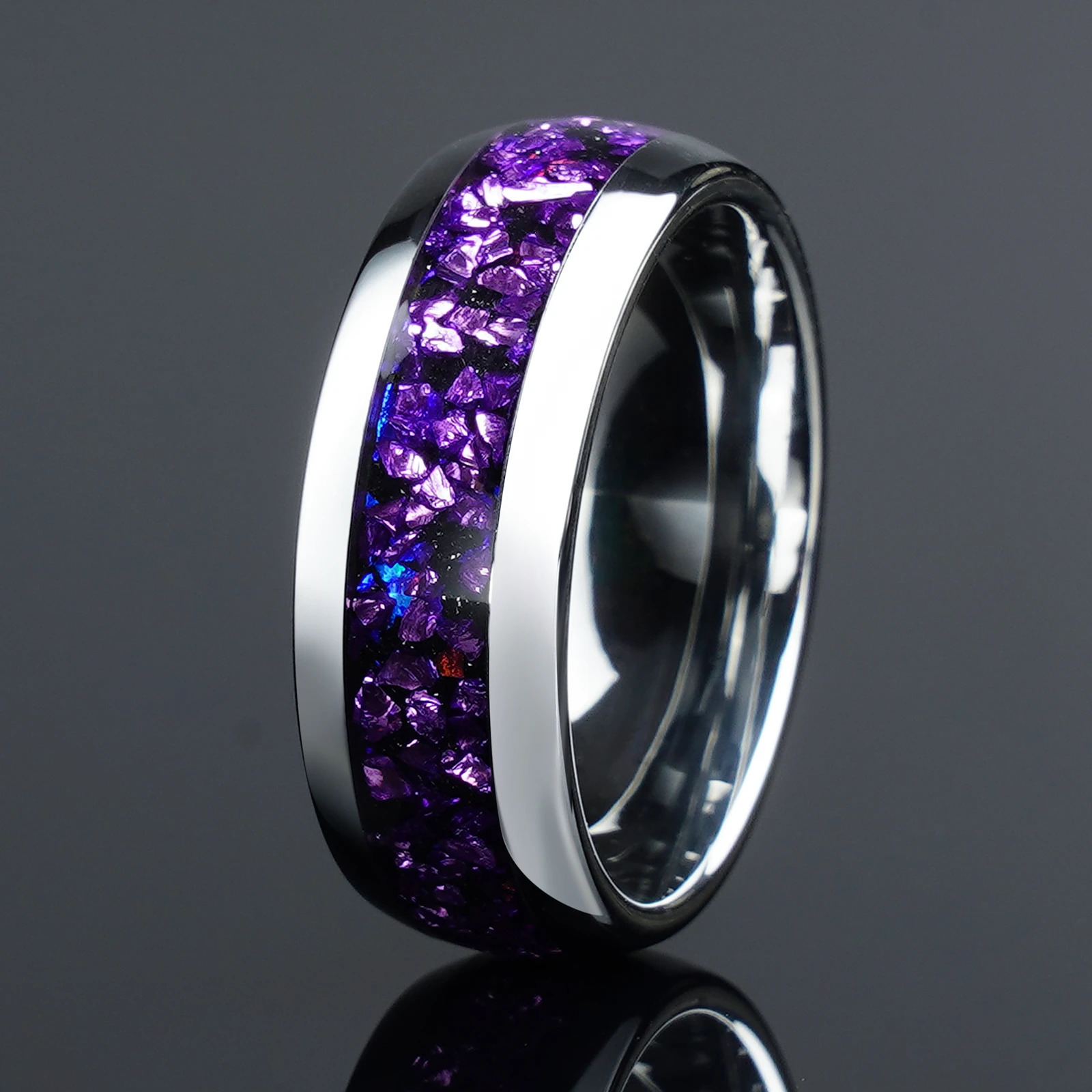4/8mm Nebula Amethyst Silver Couple set Tungsten Ring Wedding Engagement Band For Him And Her 250103