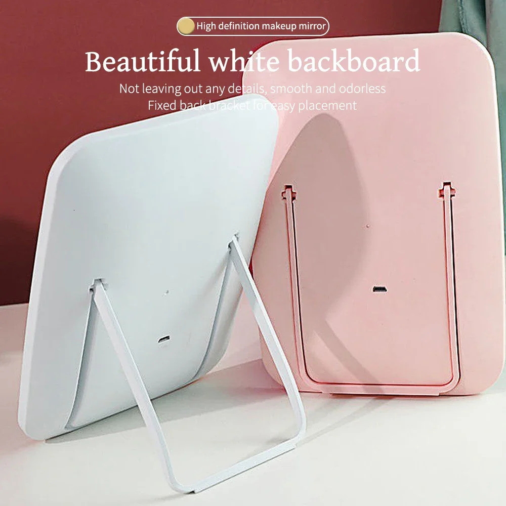 LED Makeup Mirror with Stand Desktop Folding Compact White Square Travel Cosmetic Mirror With Three Colours Light Can Choose 250103