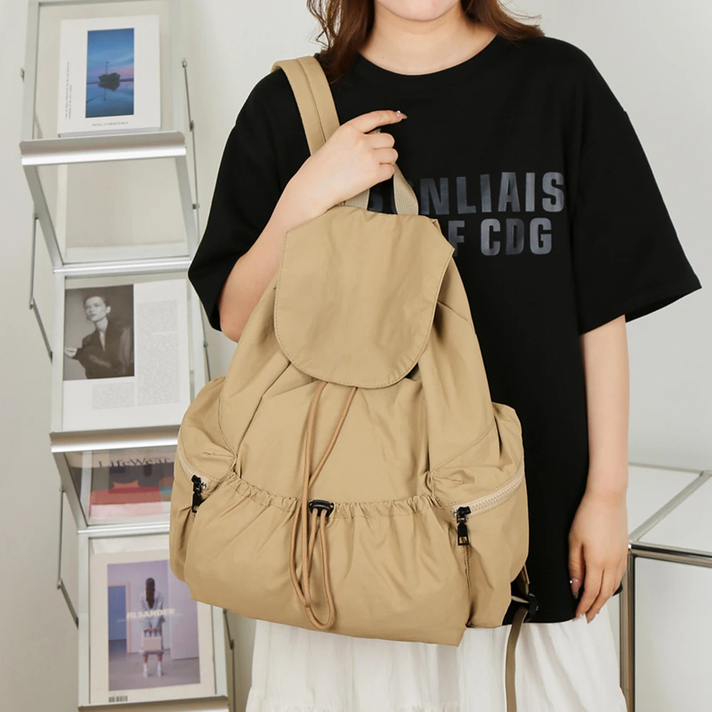 Nylon Drawstring Backpack Outdoor Travel Daypack Large Capacity Casual Rucksack Adjustable Strap Travel Bags for Women 250102