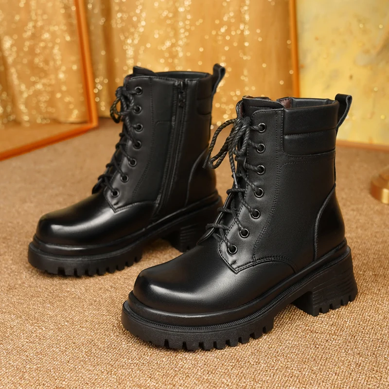 AIYUQI Ankle Boots Women Genuine Leather Winter Boots Women Large Size High Heel Platform Women Snow Boots