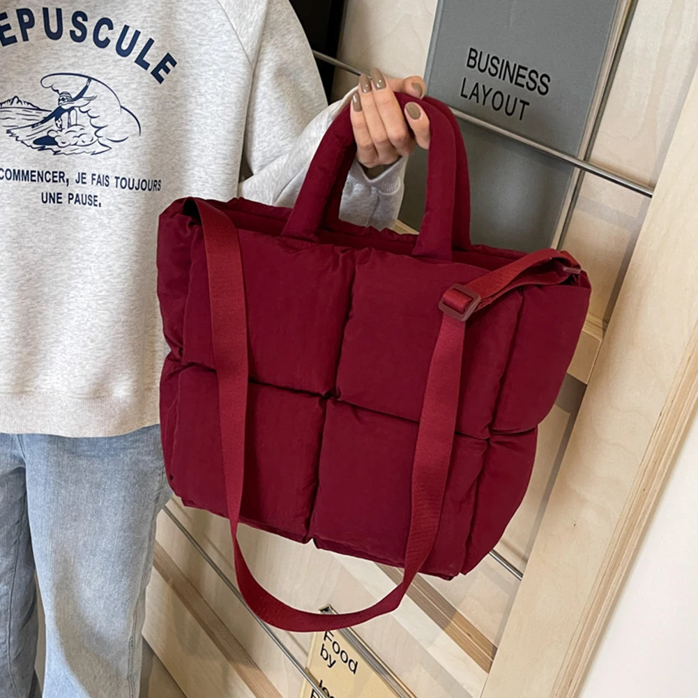 Women Puffer Shoulder Bag Large Capacity Simple Shopping Bag Solid Color Fashion Messenger Bags Adjustable Strap Padded Handbags 250102