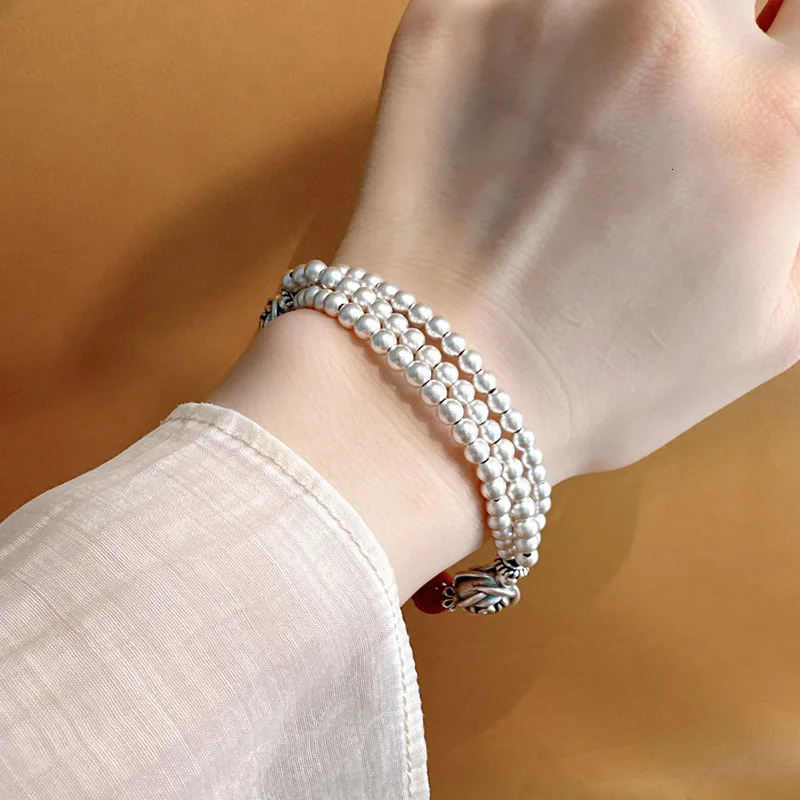 Langyan 925 sterling silver red agate butterfly rose bracelet for women vintage silver bead charm bracelet handmade 250102