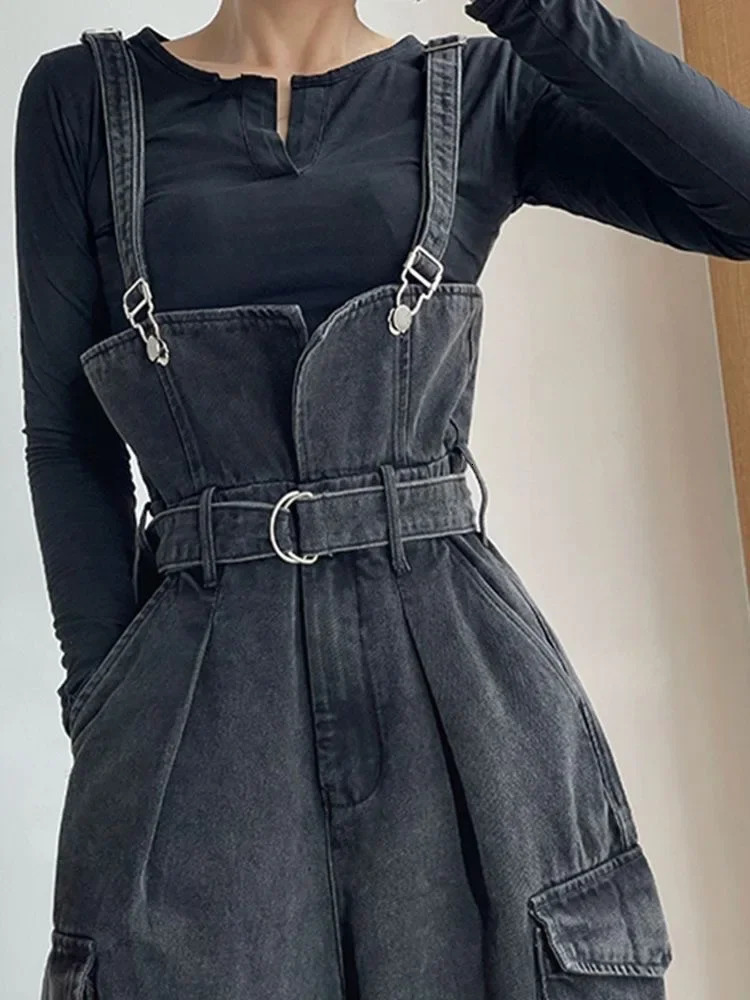 Sexy Denim Overalls Women Vintage Streetwear Jumpsuits Female Korean Fashion Straight Loose Wide Leg Casual Jeans Pants 241230