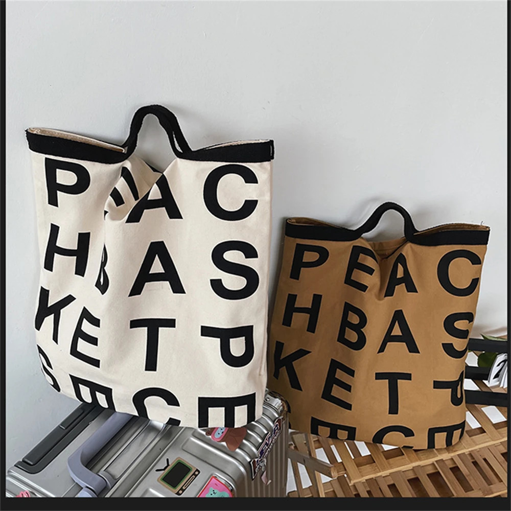 Unisex Canvas Handbag Large Capacity Fashion Shopping Bag Lazy Style Graffiti Art Canvas Bag Printing Letter Shoulder Tote Bags 250102