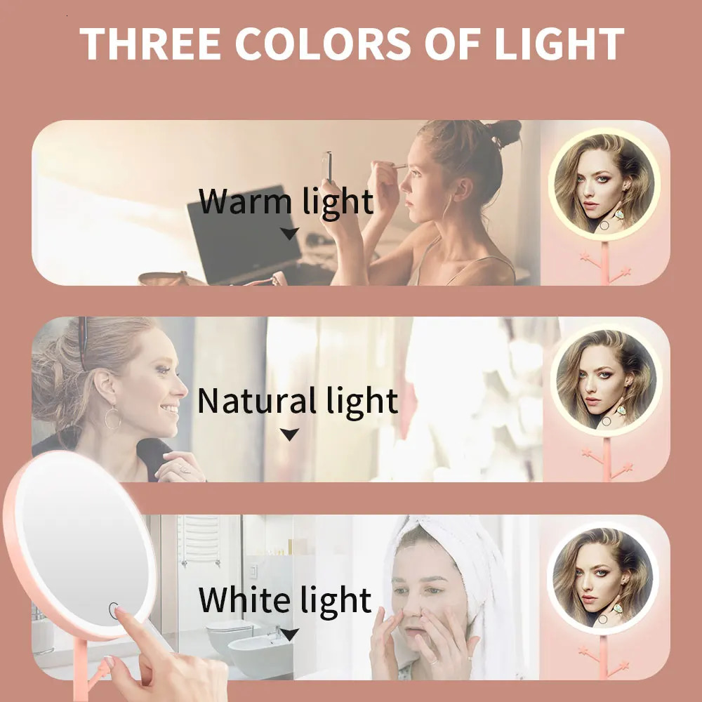 LED Makeup Mirror With Light Ladies Storage Makeup Lamp Desktop Vanity Mirror Round Shape Cosmetic Mirrors Women Christmas Gifts 250103