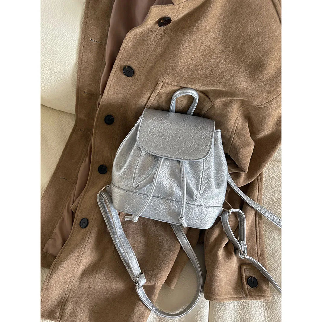 Solid Small String Backpacks PU Large Capacity High Quality Cute Fresh Fashion Backpacks for Women Casual Versatile on Sale 250102
