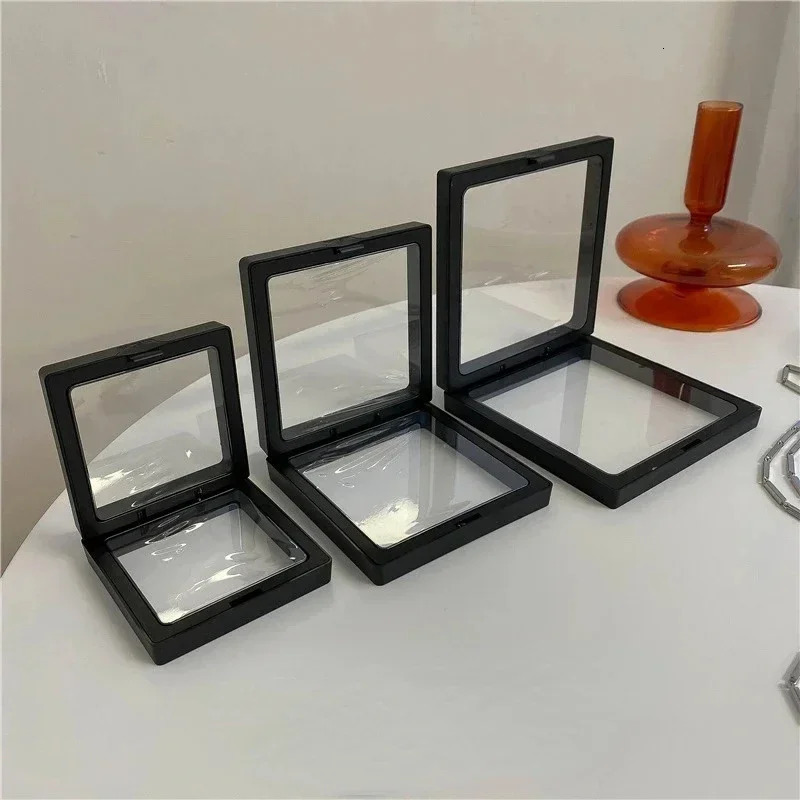 10Pcs PE Film Jewelry Storage Box 3D Packaging Case Free Stand Floating Frame Membrane Ring Earrings Necklace Display Holder 241225