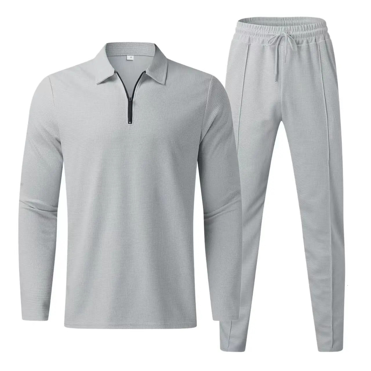 2024 Fashion Boutique Mens Polo Shirt set Spring And Summer Casual Clothing Comfortable Polo Collar Long Sleeve Pants 2 Sets 250102