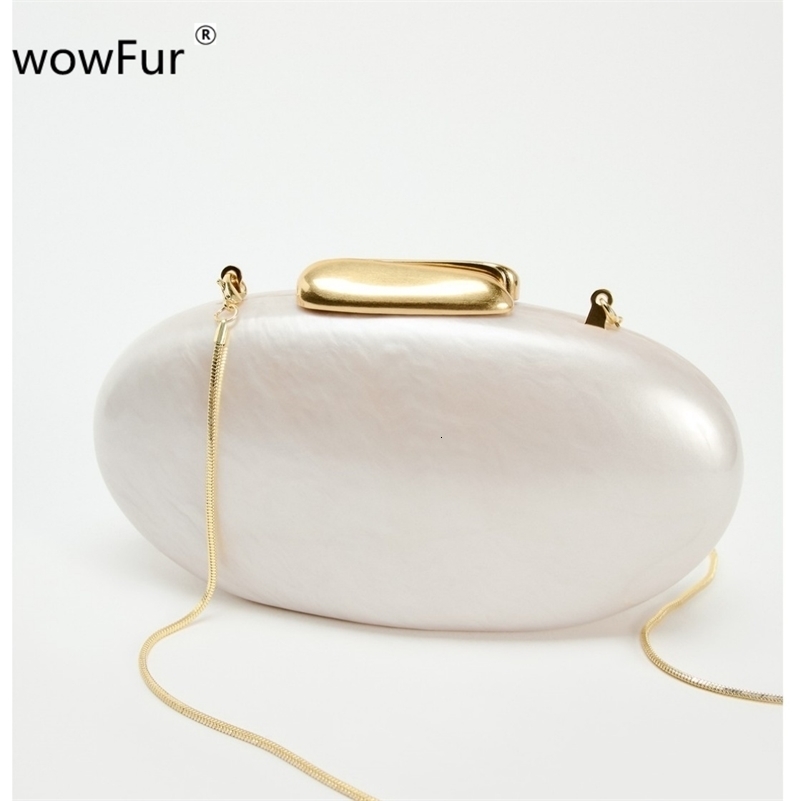 Pearl Shell Bag Metal Clasp Women Shoulder Snake Chain Acrylic Box Clutches Lady Party Wedding Evening Egg Handbag Purse 250103