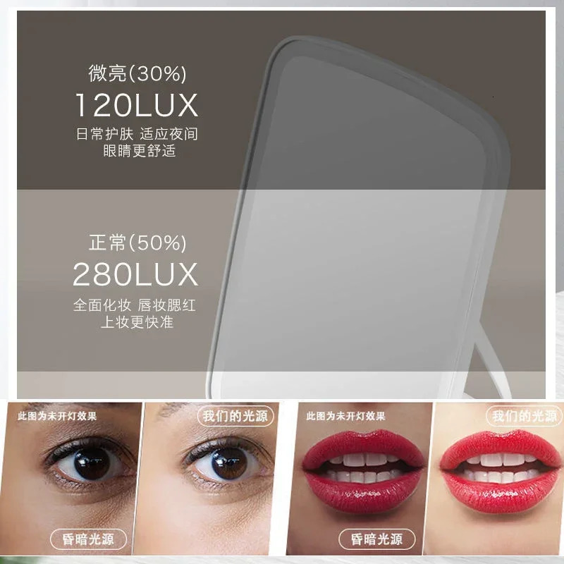LED Makeup Mirror with Stand Desktop Folding Compact White Square Travel Cosmetic Mirror With Three Colours Light Can Choose 250103