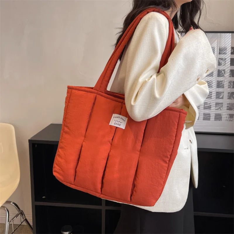 Fashion Cotton Padded Handbag Tote Bag Womens Satchel Female Shoulder Bags Quilted Shopper Bag Purse Bolsa Hobo 250102