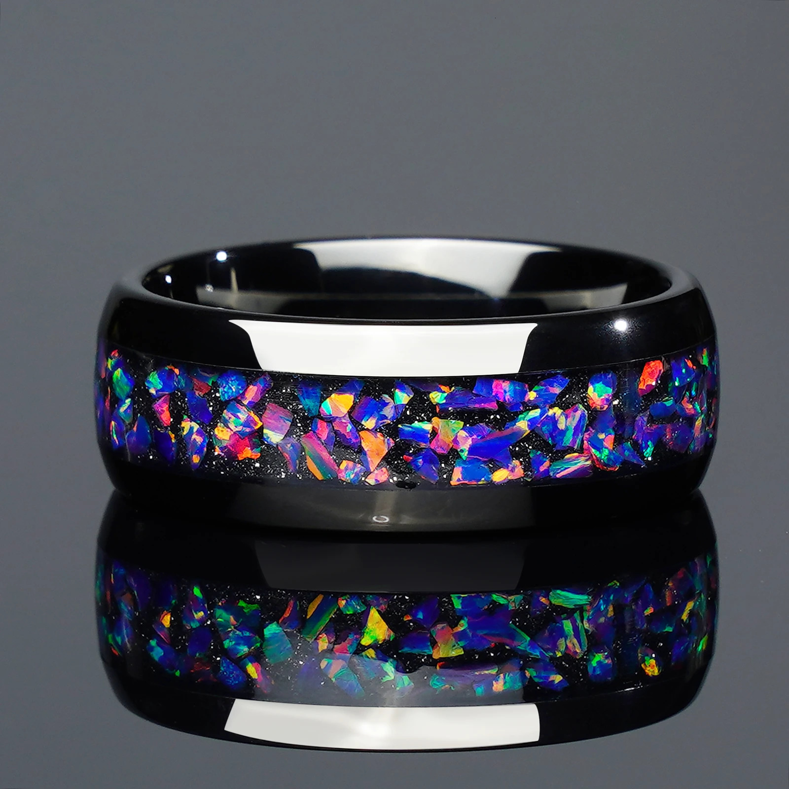 4/8mm Couple Set Colorful Purple Opal Black Tungsten Wedding Engagement Ring For Him And Her 250103