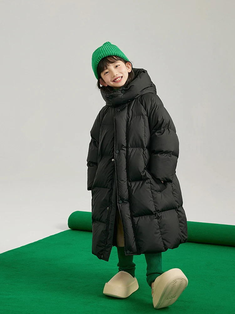 2024 Girls Down Coat Long Childrens Cotton Coat Thick Hooded Winter Boys Kids Outerwear CH411 241226