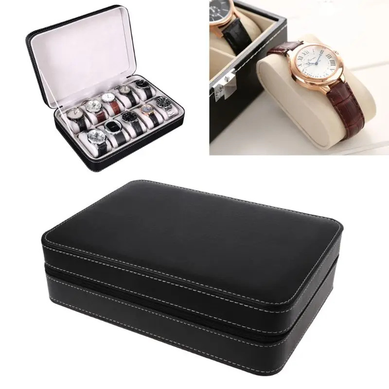 Portable watch box organizer PU leather box with zipper classic style 10 mesh multifunctional bracelet display box 250102