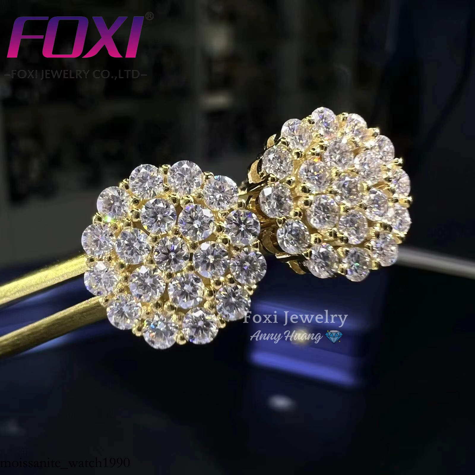 Sterg Sier Moissanite Yellow Gold Plated Round Cut Fine Jewelry Dia Stud Earrings for Women Men