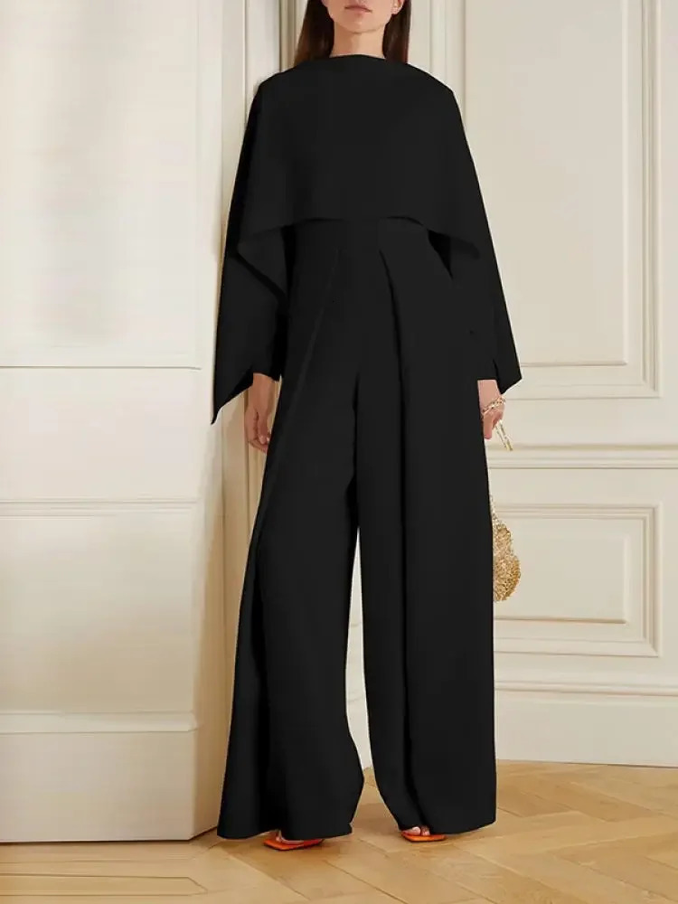 UOOZEE Women Fashion Solid Color Zipper Elegant Wide Leg Jumpsuits Spring Autumn Long Sleeves Casual Jump Suits 241230