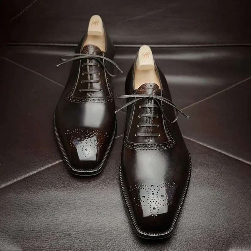 Oxfords for Men Brown Black Business Lace-up Pu Office Brogue Dress atos De Vestir Hombre Mens Shoes