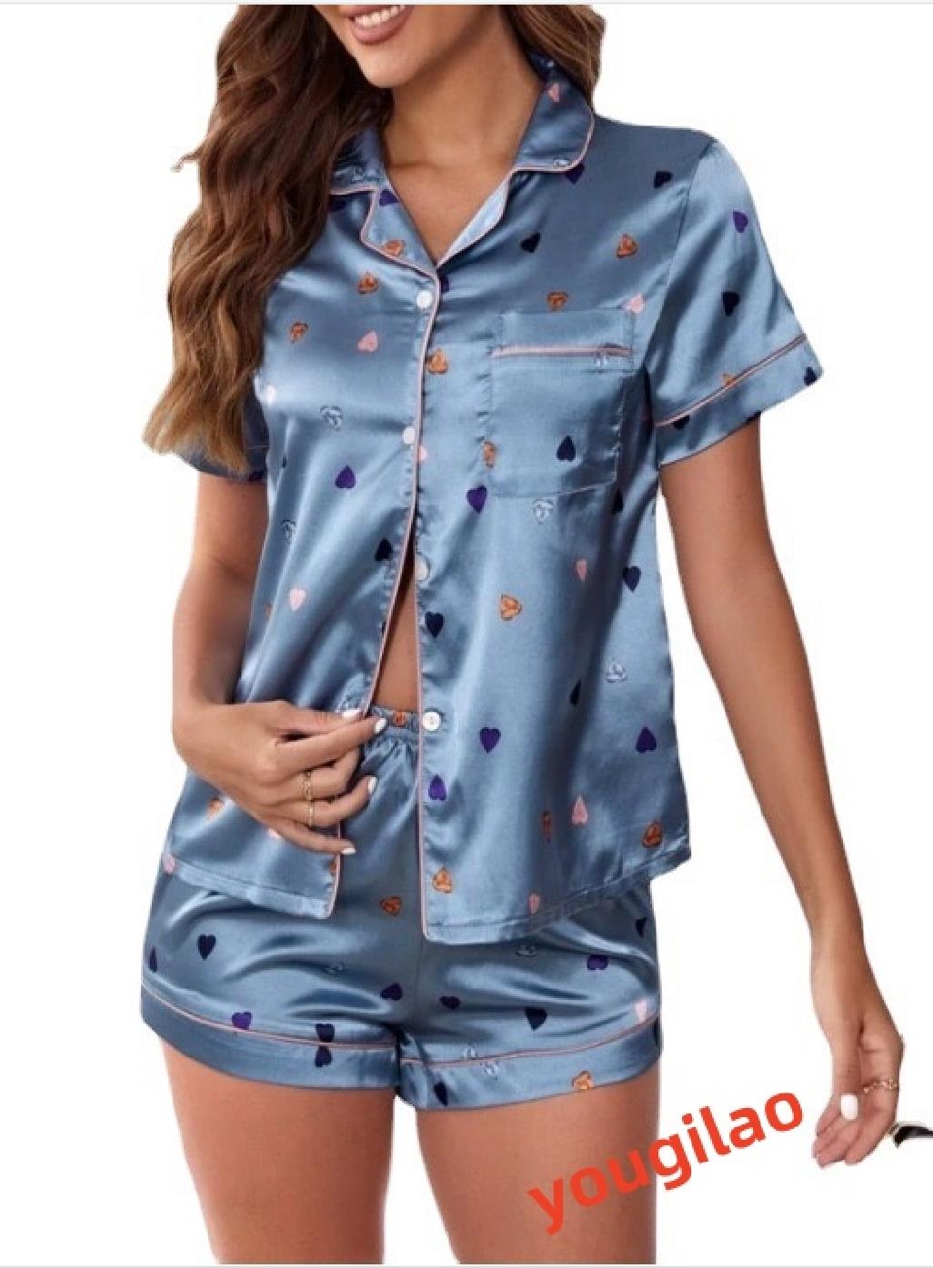 Women's Sleepwear Silk Pjs Ladies Short Sleeves Satin Set Home Clothing Suit Sweet Pyjamas Elegant Womens Pajamas Sets