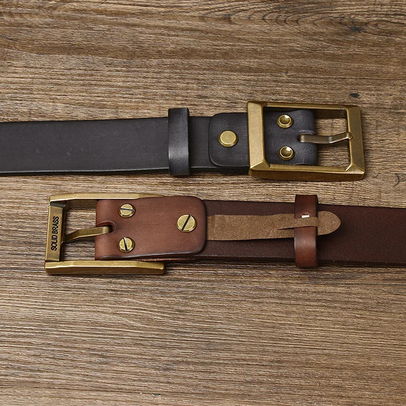 3.8CM Width 5mm Thick Retro Cowboy Belt Male Cowskin Genuine Leather Belt Men Heavy Copper Buckle Belt For Jeans Men Strap Waist250103