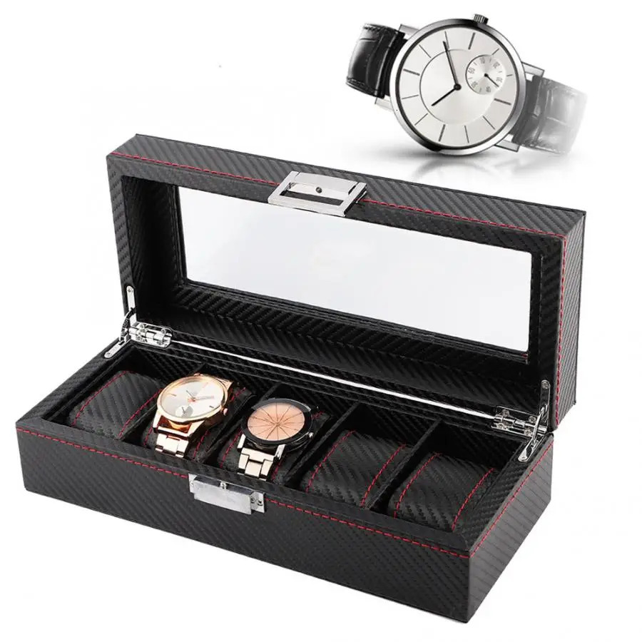 Watch stand 5Slot watch box travel carbon fiber case jewelry display storage collector for watch storage organizer of watch case 250102