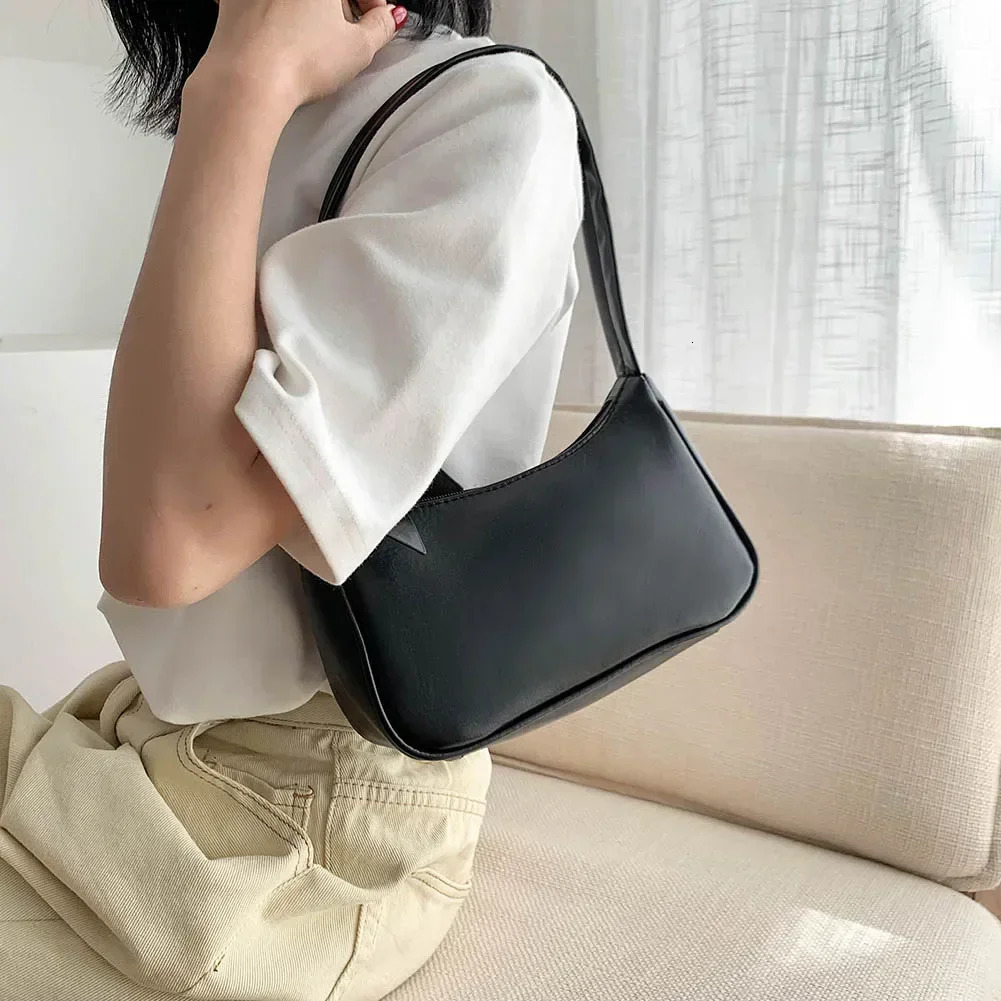 Retro Soft PU Leather Women Shoulder Underarm Bags Casual Solid Color Small TopHandle Handbags Ladies Fashion 241226