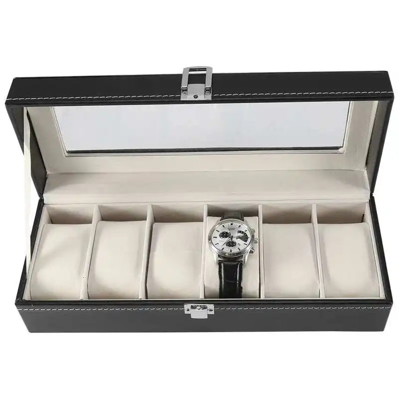1Pc premium 6-slot PU leather box used for watch and jewelry display storage organization and watch storage box 250102