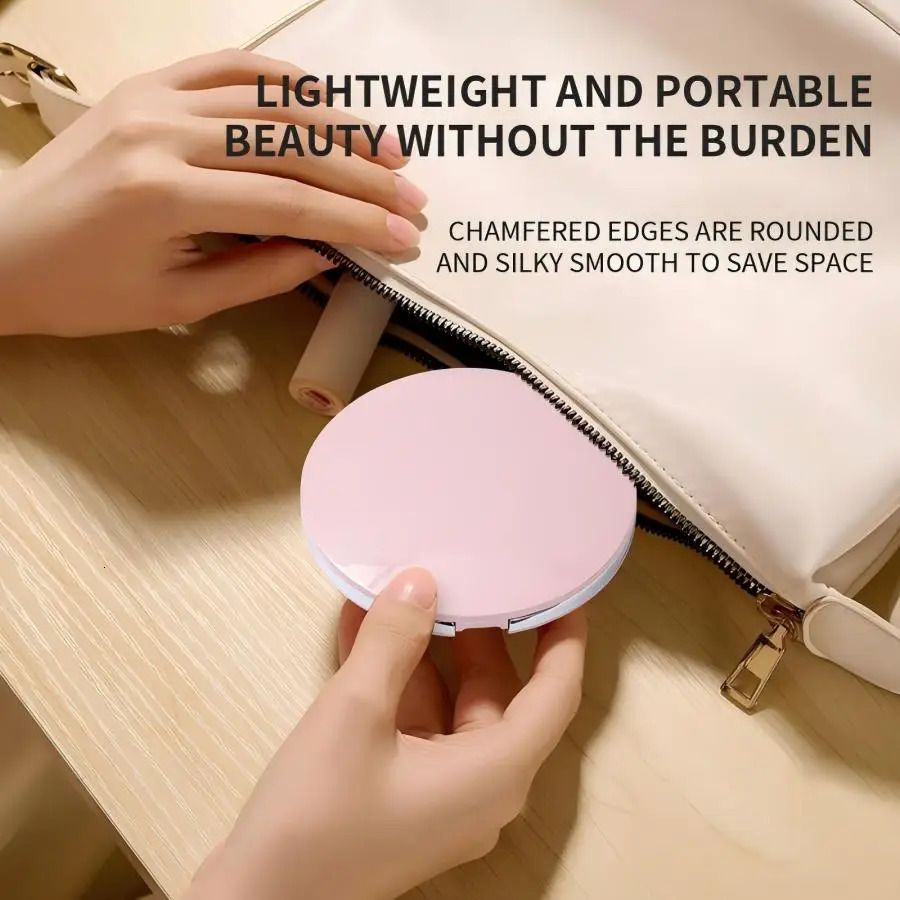 1X/5X Magnifying Travel Folding Compact Pocket Makeup Mirror with Light 3 colors Cosmetic Mirror Portable Rechargeable Touch 250103