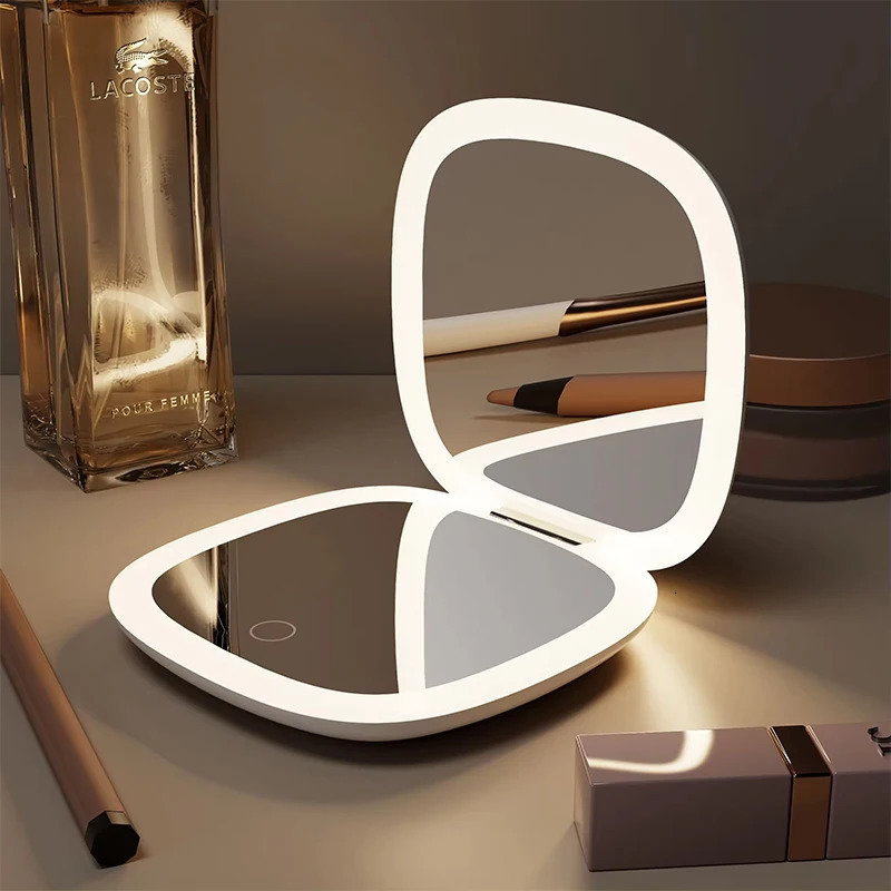 Custom Personalized High Quality LED Pocket Makeup 10X 5X Magnifiers Colorful Rechargeable Portable Make-Up Mirror 250103