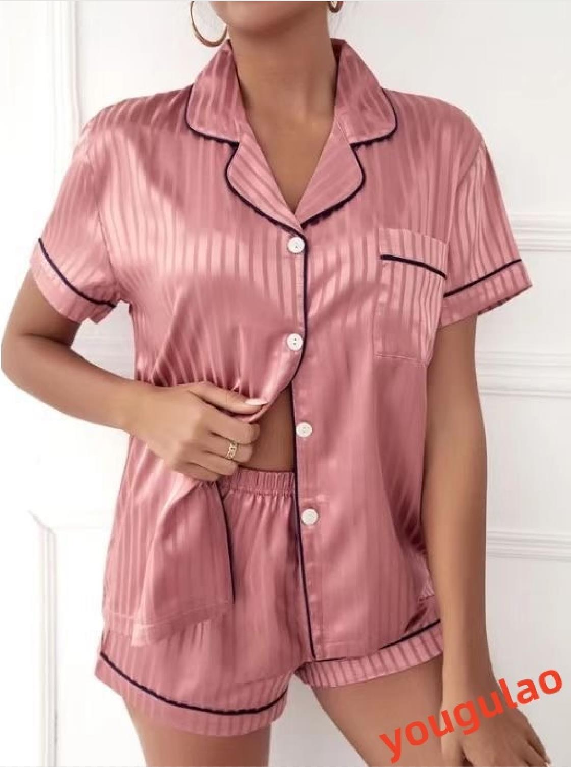 Women's Sleepwear Silk Pjs Ladies Short Sleeves Satin Set Home Clothing Suit Sweet Pyjamas Elegant Womens Pajamas Sets