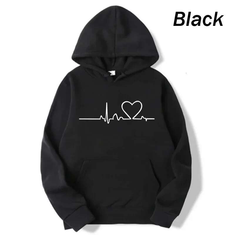 New Women Hoodies Autumn Winter Heartbeat Print Men Loose Casual Hoodie Couple Sweatshirts Ladies Hooded Tops Streetwear Clothes