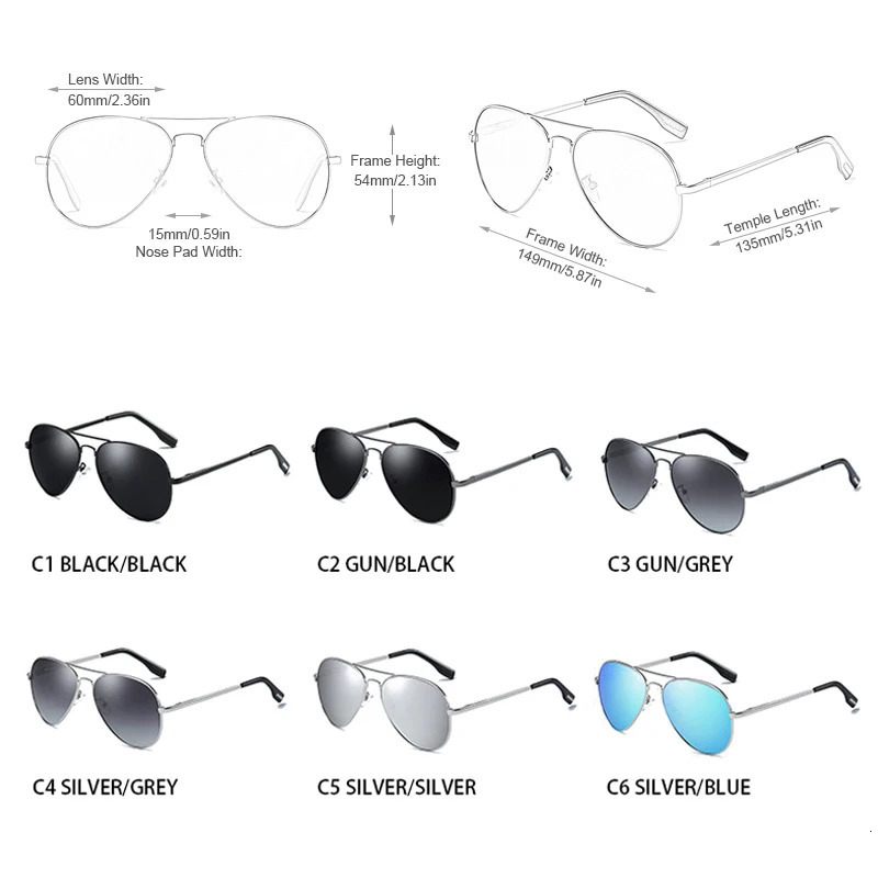 Classic Pilot Polarized Sunglasses Men Metal Black Aviation Sun Glasses Male Fashion Driving Vacation Shades UV400 241228
