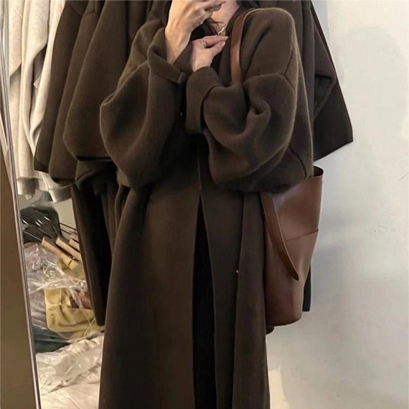 High End Knitted Cardigan Sweater for Women Mid to Long Style Solid Color Lazy Style Over the Knee Loose Fit Oversized Commuting Jacket for Autumn and