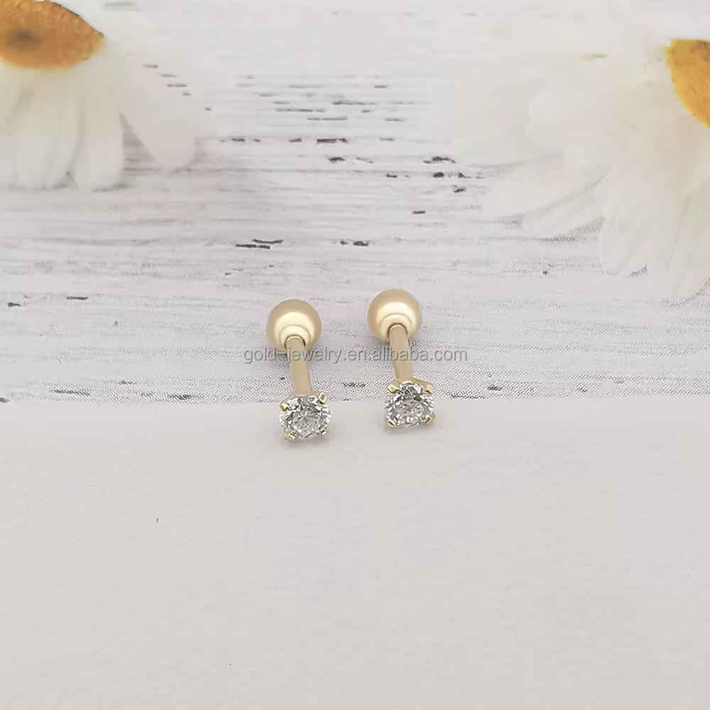 Wholesale Newest Design Fashion Small Screw Buckle 14K Real Gold With Moissanite Earrings Designs For Girls