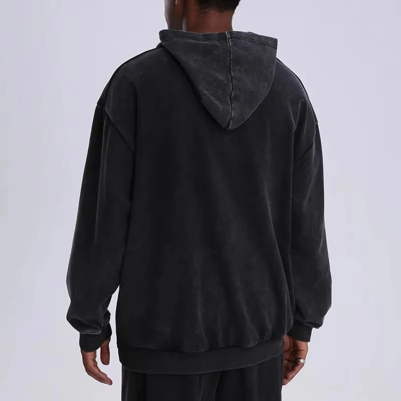 Vintage Black Acid Wash Cotton Hoodies for Men Women Spring Autumn Hooded Sweatshirts Casual Baggy Loose Fit Pullover Tops 250102