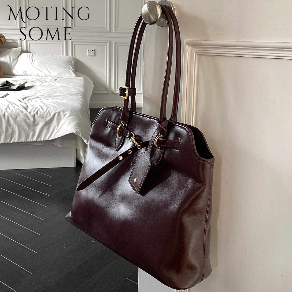 Motingsome Natural Cowhide Skin Roomy Women Shoulder Designer Bag Fashion French Style Chic Lady Casual Tote