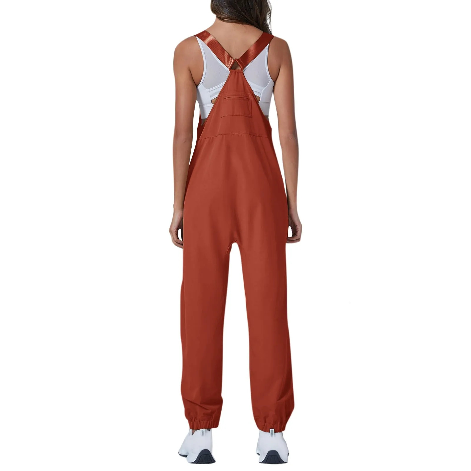 WomenS Jumpsuits Summer Fashion Casual Loose Wide Leg Jumpsuits Solid Color Insert Pockets Retro Button Strap Jumpsuits 241230