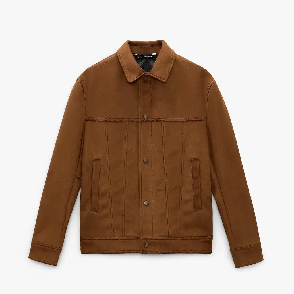 Mens Jacket Suede Lapel Single Breasted Long Sleve Outerwear Coats Spring Autumn Fashion Streetwear Menswear Cardigan 250103