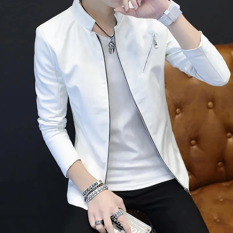 Leather Jacket Men Spring Autumn Zipper Casual Stand Collar Chamarras Para Hombre Motorcycle Slim PU Coat Streetwear Outerwear 241225