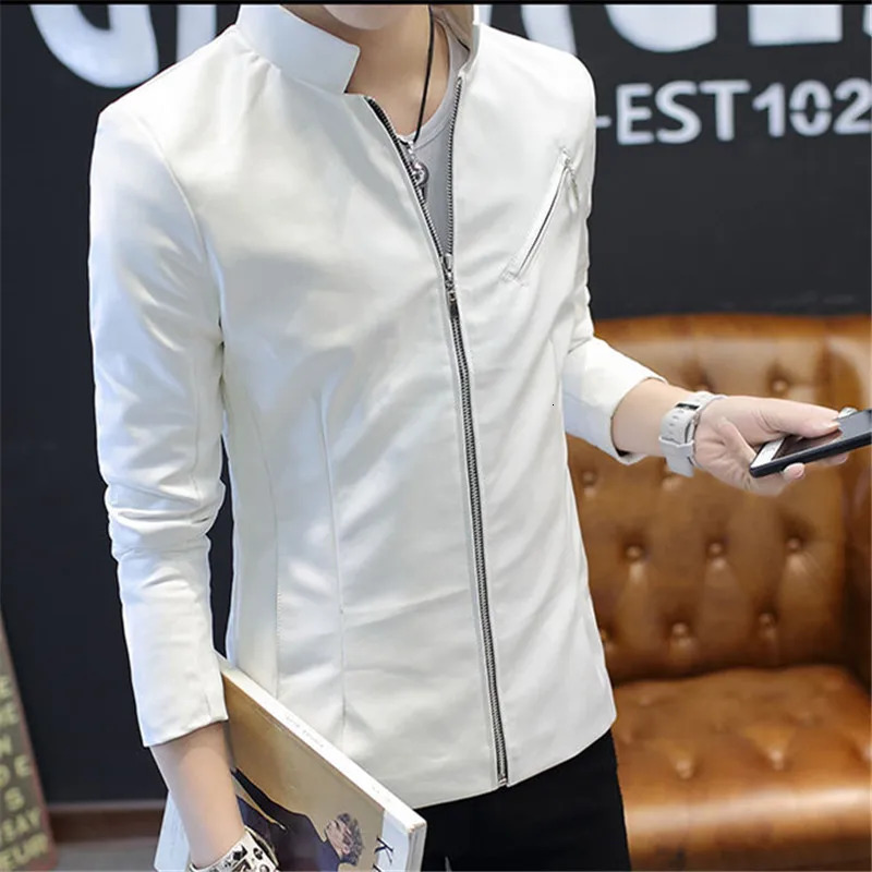 Leather Jacket Men Spring Autumn Zipper Casual Stand Collar Chamarras Para Hombre Motorcycle Slim PU Coat Streetwear Outerwear 241225