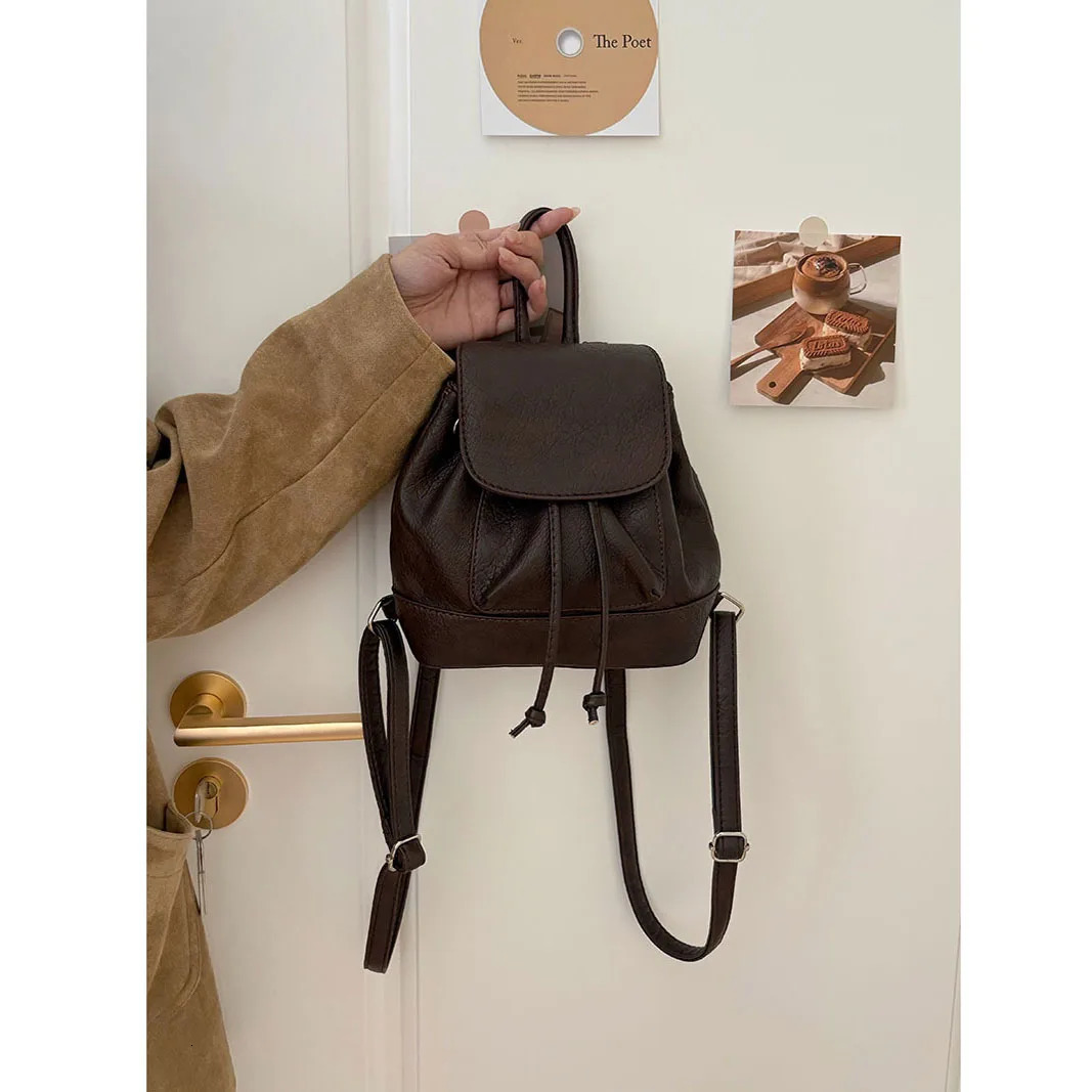 Solid Small String Backpacks PU Large Capacity High Quality Cute Fresh Fashion Backpacks for Women Casual Versatile on Sale 250102