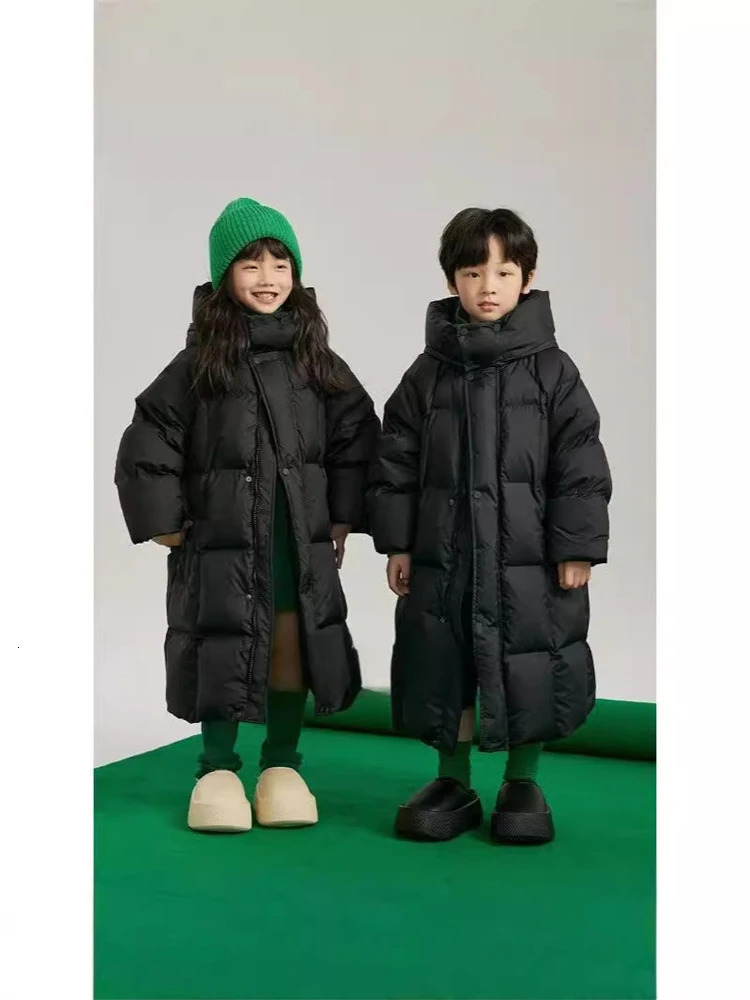 2024 Girls Down Coat Long Childrens Cotton Coat Thick Hooded Winter Boys Kids Outerwear CH411 241226
