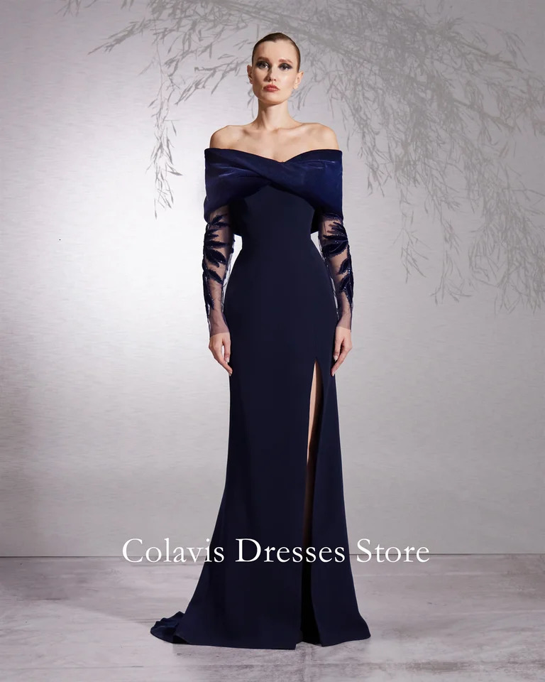 OIMG Side Seam Blue Ball Dress Saudi Arabian Womens Shoulder Custom Dress with Cape Town Occasion Formal Party Dress 250103